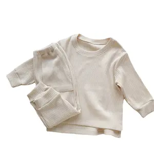 リブ付きピットストリップコットン幼児家庭服快適な無地の赤ちゃんシンプルな服ツーピースセット