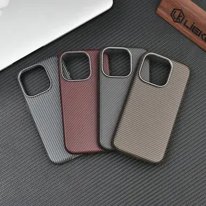 Scratch Resistant and Environmentally Friendly PU Carbon Fiber Patterned Mobile Phone Leather Case with Metal Frame and Side Key