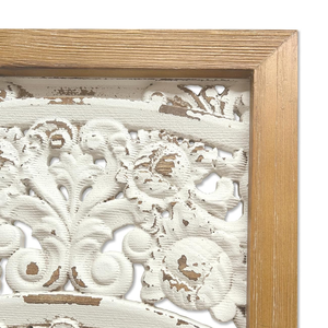 Arte de la pared Decoración de madera tallada a mano en paneles blancos envejecidos antiguos Escultura decorativa Placa de madera elegante - Product Image 4