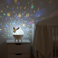 Lámpara Proyector Giratoria de Ciervos con Sonido, Proyector LED de Estrellas y Luna para Bebés, Luz Nocturna USB para Dormitorio Infantil