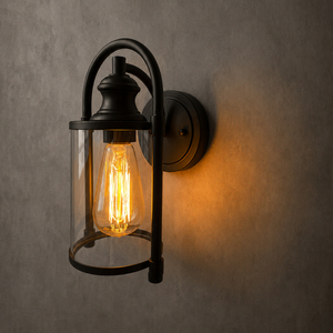 Rustic Exterior Wall <b>Sconce</b> Curved Bracket Glass Lantern Lamp For House Front Door Courtyard Decoration - Product Image 2