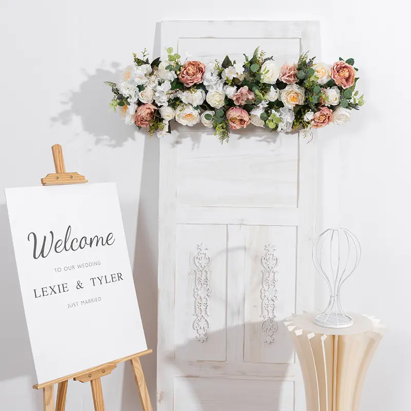 Keluaran Baru Bunga Mawar Setrip Latar Belakang Panggung Pernikahan Dekorasi Meja Bunga Baris Tata Letak Pernikahan Bunga Buatan