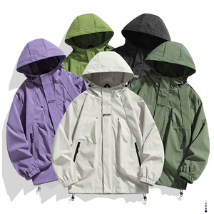 Spring Casual Windproof Outdoor Softshell Jacket Adjustable Drawstring Hood Elastic Cuffs Smooth Zipper Couple Coat