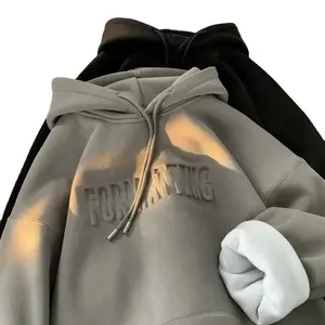 Felpa con cappuccio con Logo goffrato OEM 3D felpa oversize invernale da uomo spessa in morbido cotone 100% felpa Unisex di buona qualità