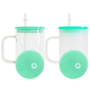 25 packs de tasses en verre givré transparent de 17 oz pour sublimation, avec couvercle en plastique coloré, pour impression par transfert thermique - Product Image 2