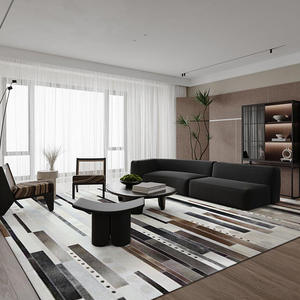 Alfombra de cuero vacuno natural hecha a mano con patrón irregular, alfombra de cuero genuino con patchwork para sala de estar, tapete para mesa de café, hecha a medida. - Product Image 2