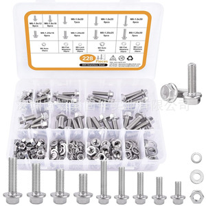 304 Stainless Steel Flange Hex Bolt Screw <b>Set</b> 228Pcs <b>Boxed</b> With Nuts Washers Standard <b>Tool</b> Kit - Product Image 1