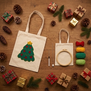 Kit de couture éducatif DIY pour sac fourre-tout en toile à broder au poinçon, motif sapin de Noël mignon, idéal pour cadeau de Noël, marque <span class=keywords><strong>VOSAN</strong></span> - Product Image 1