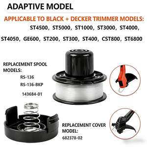 Cabezal de Repuesto para Desbrozadora RS-136-BKP A6226, Bobina de Hilo de Nylon de 1.6mm, 20FT/6.1M, Blanco, Compatible con Decker US CST GE ST EU GL, 41g, 1 Año de Garantía - Product Image 5