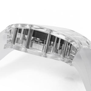 Montre Squelette Transparente Forme Baril Homme de Luxe avec Bracelet en Caoutchouc Fluoré Blanc – Élégante et Tendance pour le Quotidien et les Fêtes – Offre Spéciale - Product Image 4