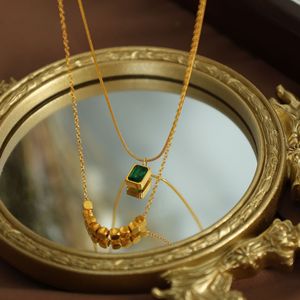 <b>Emerald</b> Zircon <b>Pendant</b> 18K Gold Plated Geometric Double Layer Clavicle Chain Gift Necklace - Product Image 1
