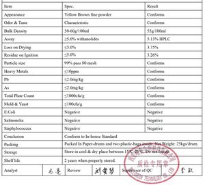 Suministro directo de fábrica de polvo de extracto de raíz de Ashwagandha 2.5% 5% 10% Withanolide 9:1 10:1 materia prima de alta calidad al mejor precio - Product Image 6