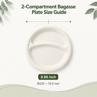 Plateaux de service écologiques biodégradables jetables à 2 compartiments, assiettes rondes compostables pour la vaisselle quotidienne