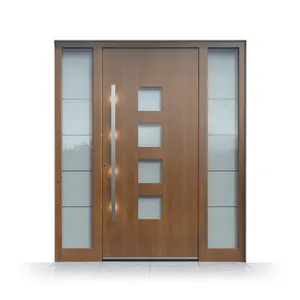 Simple Design Aluminum Front Entry Doors With Smart Lock Wooden Grain Door With Sidelights Modern Pivot Entry Doors For Houses