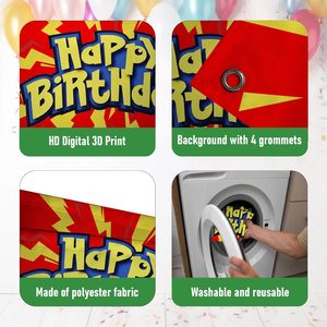 Striscione di <span class=keywords><strong>Compleanno</strong></span> con Fulmini Rossi e Gialli, Sfondo per Festa a Tema Fulmini, Decorazioni Murali Retrò per <span class=keywords><strong>Compleanno</strong></span> di Ragazzi - Product Image 5