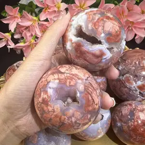 Brazil Antique Pink Agate Sphere Natural Crystal Geode Druzy Ball For Healing
