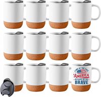 Vente en gros de 400ml de tasses en céramique de sublimation blanc mat avec couvercle de tasse en liège isolé et anti-éclaboussures