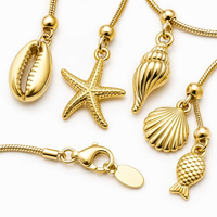 Ensemble collier et bracelet en acier inoxydable plaqué or PVD 18 carats, motif océan, pendentif coquillage et étoile de mer, chaîne serpent, hypoallergénique, bijoux de plage
