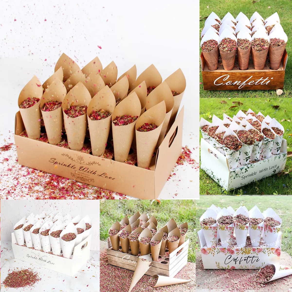 Mircrostar – plateau à confettis en papier Kraft, boîte de support pour décoration de mariage, cônes à confettis en papier