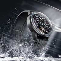 Montre mécanique automatique pour homme Mark Fairwhale, boîtier en métal 43 mm, bracelet en caoutchouc, tourbillon squelette, étanche, lumineuse, Cosmic FW-6026