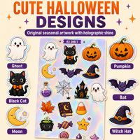 Feuilles d'autocollants holographiques personnalisés pour Halloween, découpés à la forme, imperméables, faciles à décoller, pour albums, journaux, bouteilles d'eau, fêtes