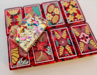 Tuiles de Mahjong américaines en acrylique artistique avec confettis colorés, motif en feuille d'or et dos pailleté épais
