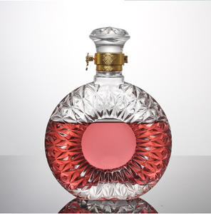 Bouteille de brandy XO en verre de 500 ml, plate, ronde, en forme d'éventail, transparente, surface ondulée blanche, bouteille à liqueur pour whisky, vin - Product Image 2