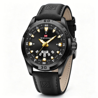 Montre pour homme, montres en gros pour hommes, boîtier en alliage doré, bracelet en cuir, double calendrier, étanche, lumineuse, montre à quartz pour homme