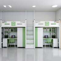 Vente en gros de lit mezzanine d'art en fer avec bureau supérieur et inférieur intégré dortoir étudiant lit du personnel chaises d'hôtel