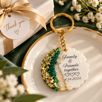 Cadeau de mariage personnalisé, souvenir artisanal en résine avec nom et date, feuille d'or, souvenir de fête, cadeau pour invités, porte-clés en résine