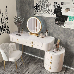Modern Luxury Bedroom <strong>Dressing</strong> <strong>Table</strong> with Lighted Mirror White <strong>Wood</strong> Top Glass Bottom - Product Image 1