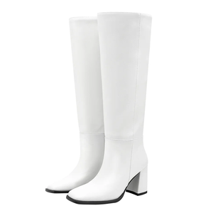 Silver Braid Grid Women Knee High <b>Boots</b> Chunky Heels Stone Prints Shoes on Wide Fit Square Toe Long <b>Boots</b> - Product Image 2