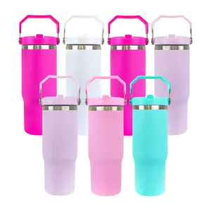 30oz matte macaron colors outdoor vacuum insulated Stainless Steel Tumbler with Straw and easy to carry handle For DIY printing