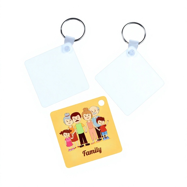 Wholesale Custom Two Sides Blank Sublimation Hard Plastic FRP Eco-friendly Keychains Square 50mm DIY Printable Key Holders