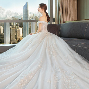 Royal Dream Off Shoulder Ball Gown Wedding Dress White Floral Print Natural Waistline Sweetheart Neckline Long Train 2026 New - Product Image 2