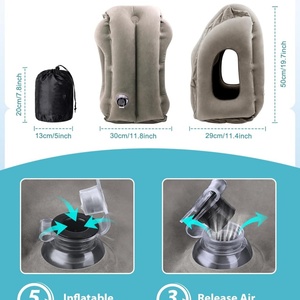 PVC <b>Inflatable</b> Flocking Neck Pillow Two Size Three Colors for Travel Trains <b>Cars</b> and Office Napping Supports Head and Chin - Product Image 2