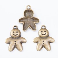 Abalorio de hombre de jengibre sonriente de aleación con dos botones para etiquetas de nombre de calcetines navideños