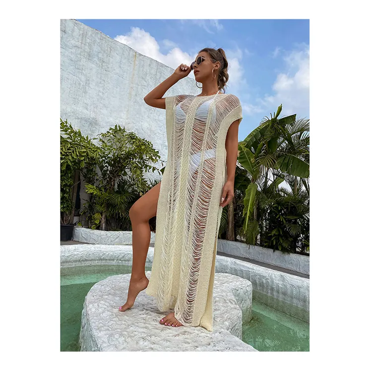 New Fashion Sexy See Through swimwear long dress cover up casual kimono knitted beach cover up dress