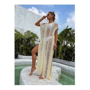 New Fashion Sexy See Through swimwear long dress cover up casual kimono knitted beach cover up dress