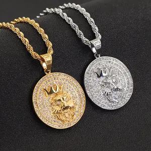 Kalung liontin singa rantai sambungan baja tahan karat berlapis kalung berbentuk <span class=keywords><strong>Solid</strong></span> pemasok Tiongkok kustom gaya pria keren - Product Image 1