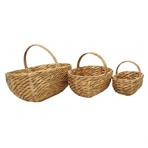 High Quality Woven Gift Basket <b>Hamper</b> Natural Water Hyacinth Arched Handle <b>Set</b> of 3 Eco-Friendly Outdoor Picnic Organizer - Product Image 1