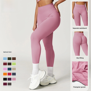Gran oferta, mallas de Yoga para mujer con logotipo personalizado, cintura alta sin costuras, fruncido en los glúteos, Control de barriga, <span class=keywords><strong>efecto</strong></span> de levantamiento de glúteos, estampado Atlético - Product Image 3