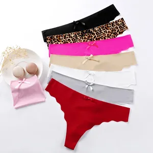 Instahot — ensemble de culottes Sexy sans couture pour femmes, sous-vêtements solide, slip confortable, en tissu soyeux, taille moyenne, String et tongs