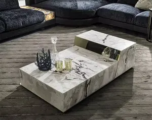 2024 New Hot-sell White Marble Coffee Table Side Table Console Living Room Stone Furniture White Table Marble