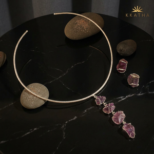 Conjunto de gargantilla de perlas Cascade violeta KKAT |   Collar llamativo de plata de ley con amatista - Regalo de boda para mujer - Product Image 1