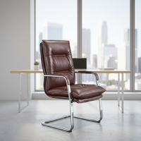 Chaise de bureau exécutive contemporaine confortable en cuir à dossier mi-haut avec structure métallique, design ergonomique pour salles de réunion et ordinateurs