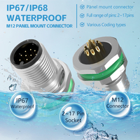 Konektor Panel Mount M12 Tipe Pengunci Depan Solder Kode B D Soket Pria/Wanita 2-17 Pin IP68 Tahan Air Kuningan Berlapis Emas