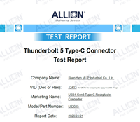 Connecteur femelle USB4.0 TBT5 24P, port USB U22015 pour ordinateur portable, application PCB POS IOT, vente chaude en Inde, Malaisie, Turquie, Afrique du Sud