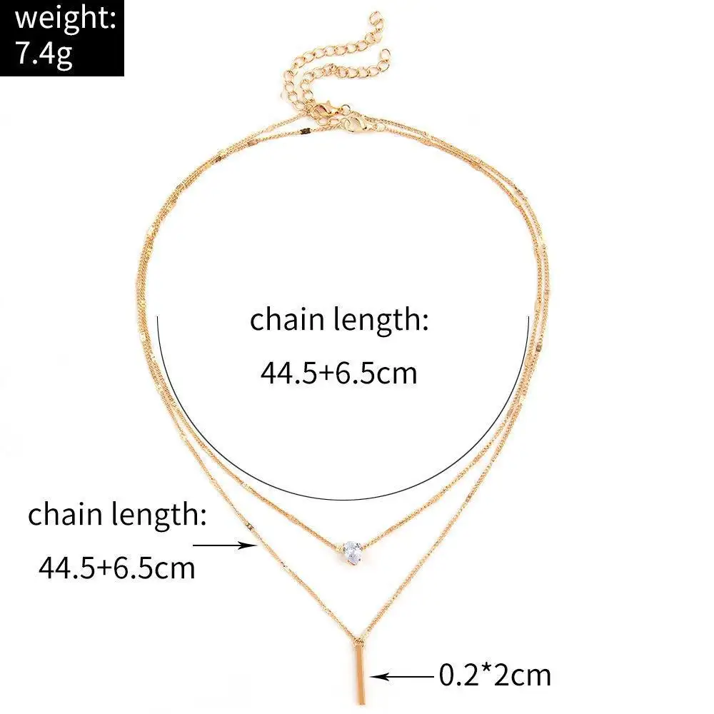 2024 Fashion Women's European and American Cross border Double layered Layered Necklace with Water Drop and Diamond Tassel