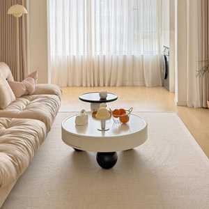 Cream Colored <b>Round</b> <b>Coffee</b> <b>Table</b> Plastic Modern Minimalist Living Room Home Use <b>Small</b> Apartment Light Luxury Trendy Design - Product Image 4